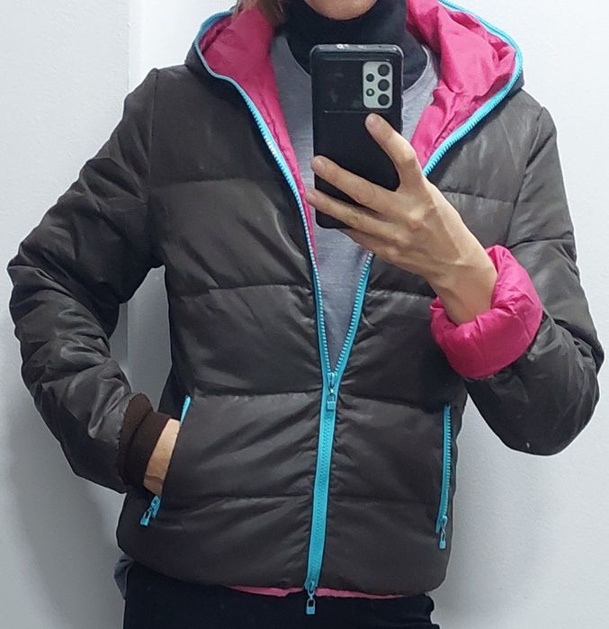 Geaca lunga puf rata+blana naturală