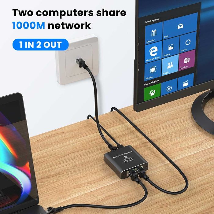 Gigabit Ethernet сплитер 1 към 2 с висока скорост 1000Mbps