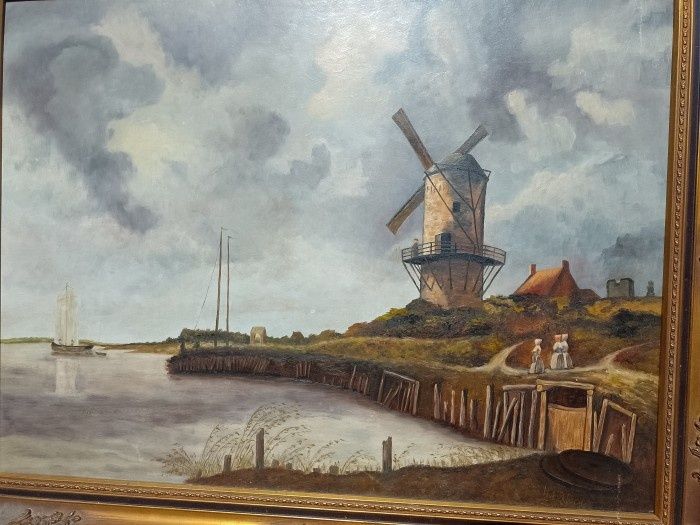 Tablou Lucrare in ulei semnata dimensiuni mari,rama din lemn masiv in