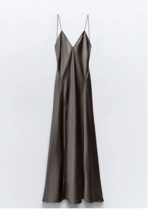 Сатенена дълга рокля с гол гръб Zara Размер S