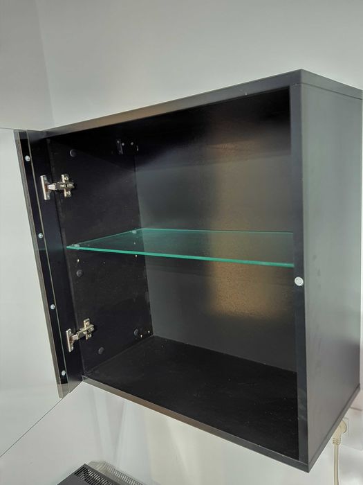 Set Living Comoda TV 180cm + 2 etajere 60cm, Negru, lumini albastre