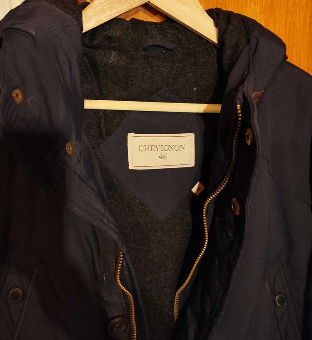 Geaca parka XL XXL CHEVIGNON puf si pene premium albastru