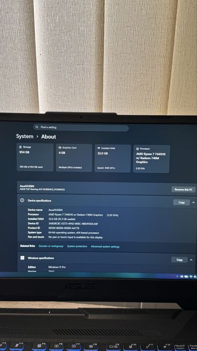 ASUS TUF A15 Ryzen 7 / 32GB RAM / RTX  3050/ 1TB SSD / 144Hz / Като нов