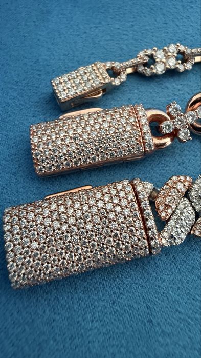 Colier Cuban Argint 925 & Vermeil 18K Diamante Lab Moissanite VVS1