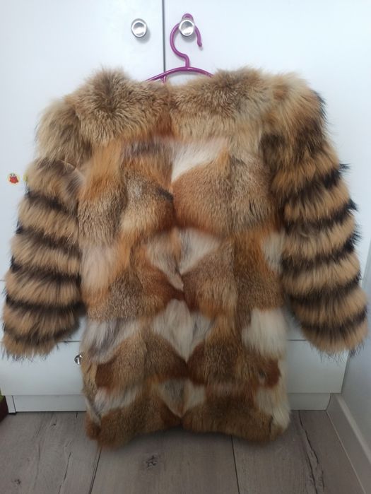 Палто естествен косъм - червена лисица S