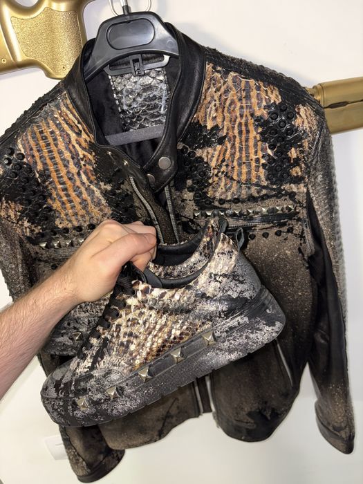 Python Snake Real Leather Jacket Ciprian Cozma M unicat pictata manual designer premium Geaca piele sarpe piton real handmade + adidasi piele piton 42