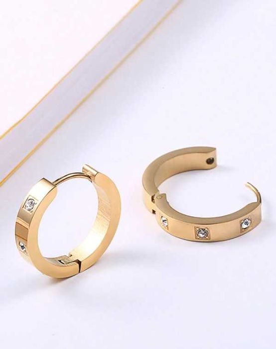 Позлатени обеци халки от стомана с цирконий