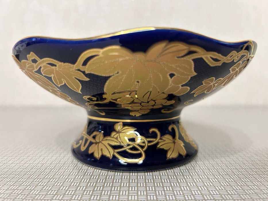 Конфетница цвета кобальт с росписью | Вазочка для сервировки стола