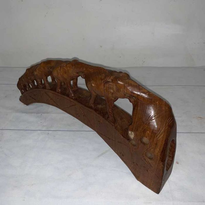 Sculptura decor elefanti din lemn