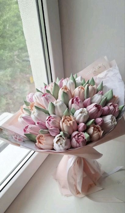Тюльпаны из зефира букет на 8 марта