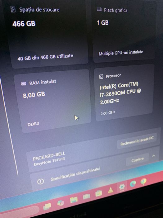 Laptop Packard-bell intel core i7,500gb m,Windows 11,4gb ram,cu incarc