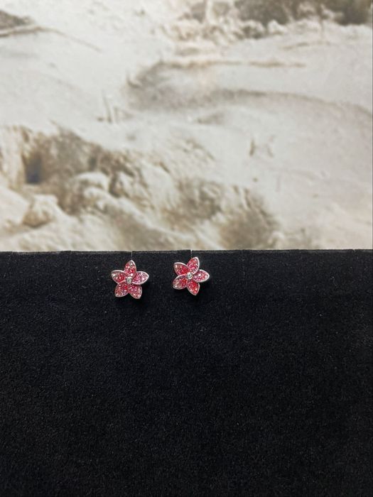 set flori roz lant si cercei swarovski