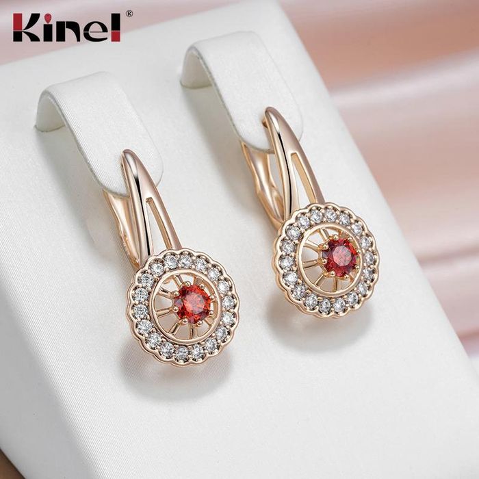 Женские красные серьги с натуральной циркониевой 585RG позолота