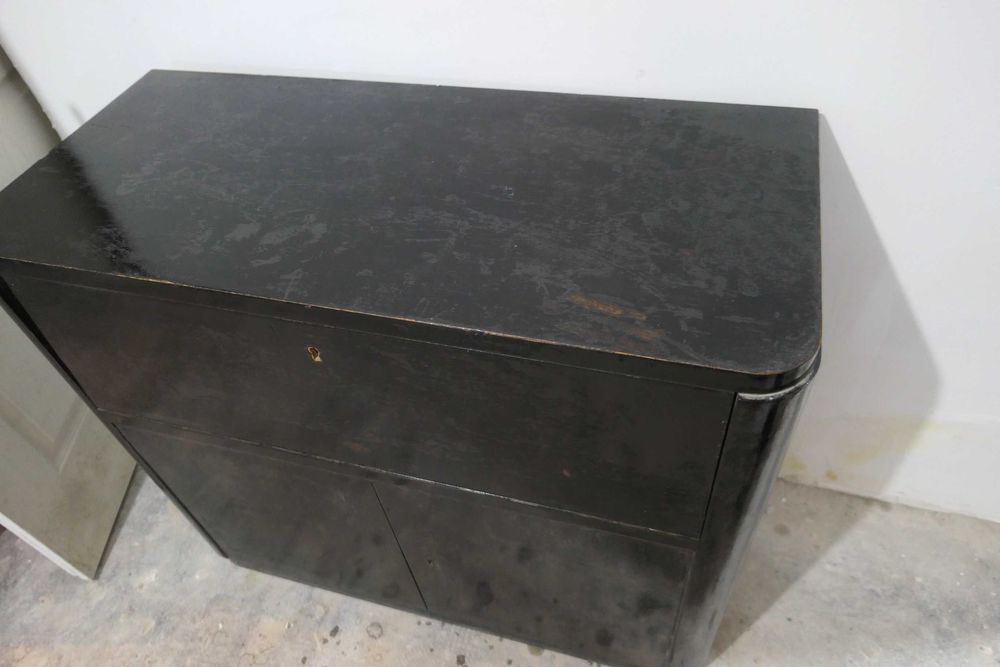 Mobila Veche Comoda cu Pick-up Lemn masiv Suport Discuri Separator TESLA Supraphon 3 viteze 33 4578 RPM RAR Suport Discri Ebonita Shellac Vinyl