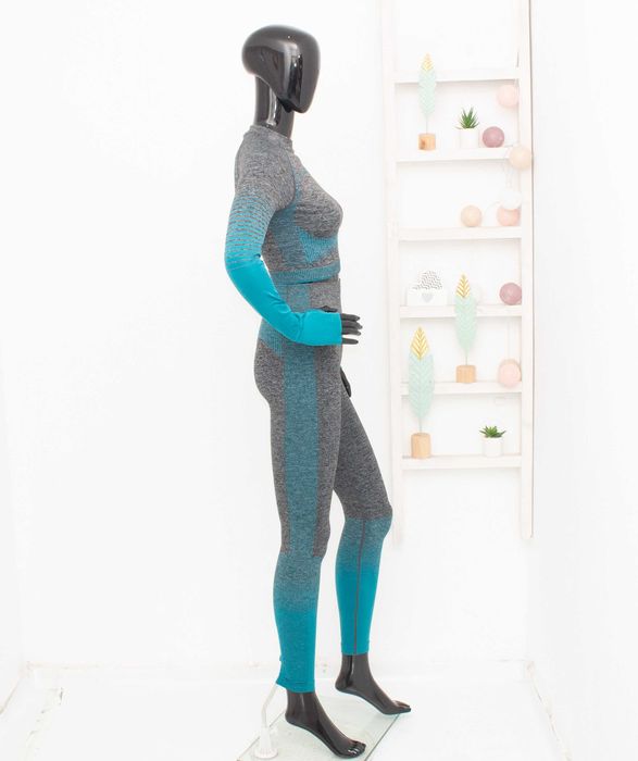 Gymshark комплект топ и клин висока талия синьо сиво преливащо XS-S