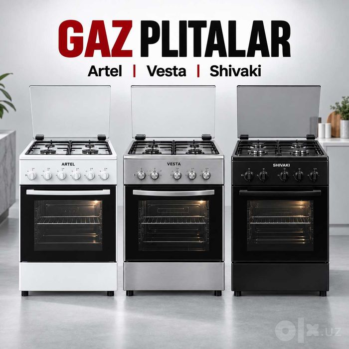 Gaz plitalar Artel, Vesta, Shivaki — kafolat bilan