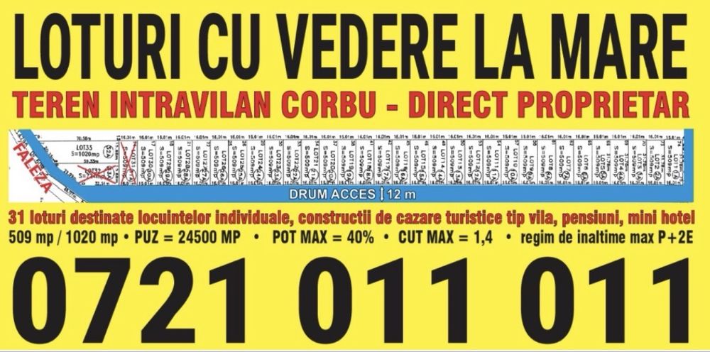 Loturi de vanzare cu vedere la Mare,Plaja Corbu Constanta