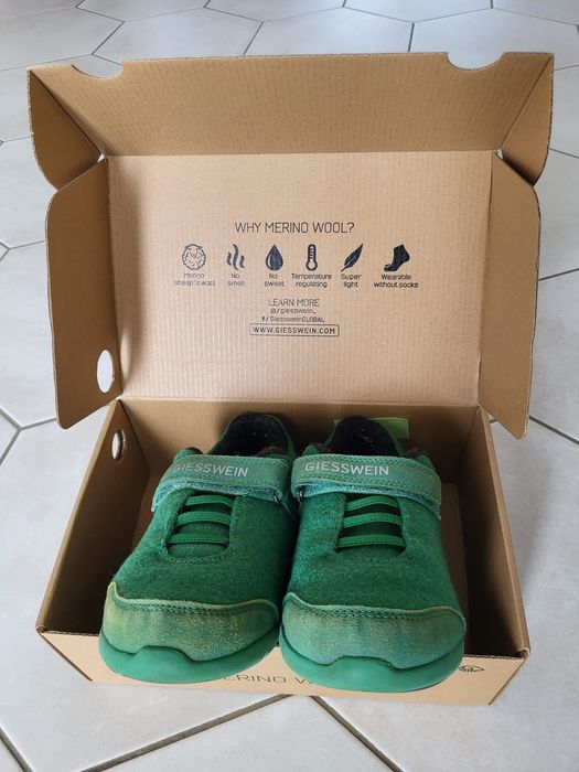 Pantofi copii Merino Runners verzi, m. 34, 22 cm interior