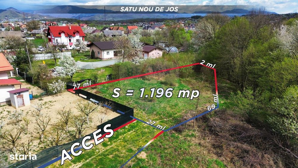 Teren 1,200mp si 400m2 cota drum Satu Nou de Jos / Strada Principala