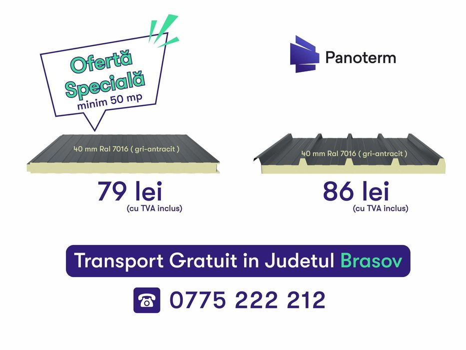 Panouri Sandwich - Transport GRATUIT pentru minim 50 mp - Brașov