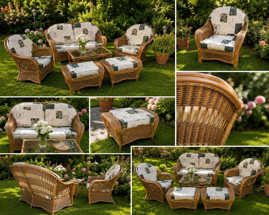 Продавам красив и практичен комплект градински мебели от ратан, подходящ за градина, веранда, тераса, зимна градина или беседка.