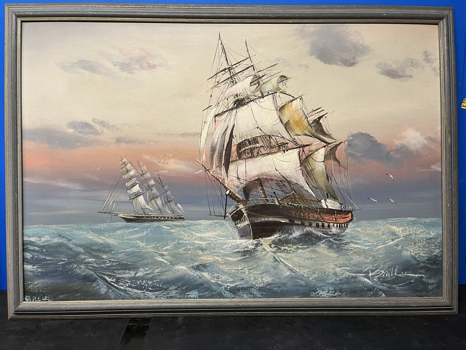 Картина-красив,морски пейзаж с ветроходни кораби