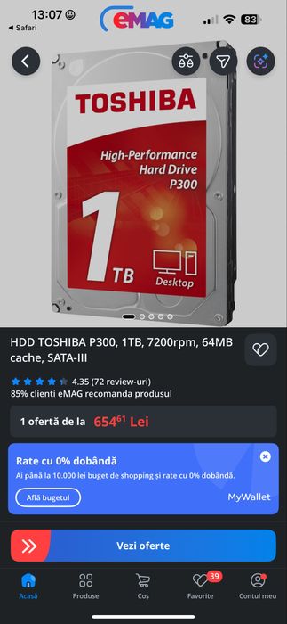 Hard 1000GB Desktop PC HDD Toshiba HDWD110
