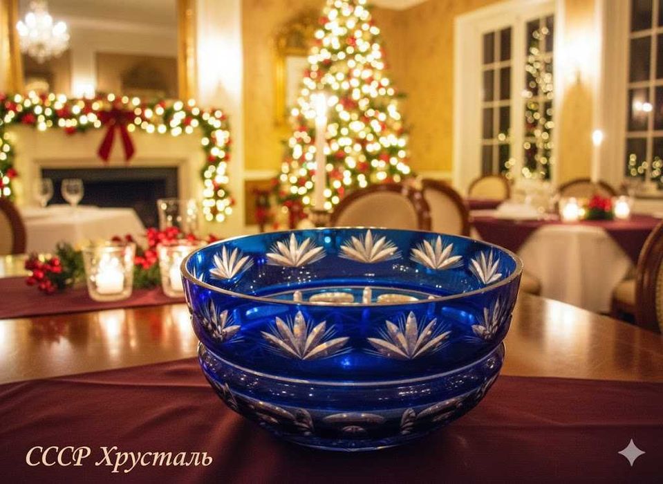 Хрустальная ваза для фруктов, СССР, винтаж, алмазная грань