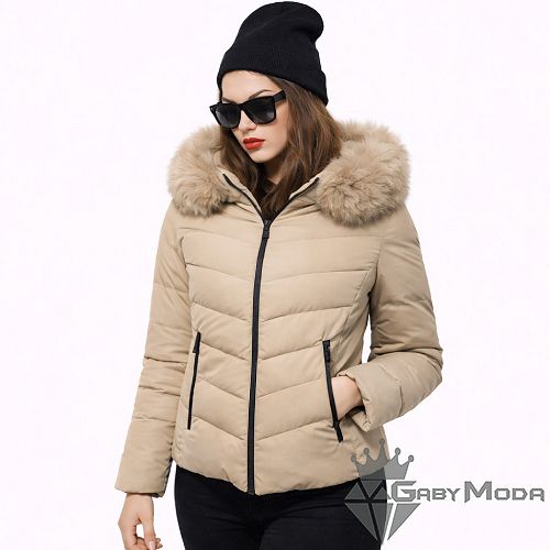 Дамско вталено зимно яке с пух и качулка в два цвята