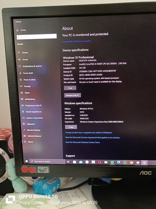 PC Intel I5 9400f 2.9 Gh 16 g RAM 120 ssd cu monitor 23'