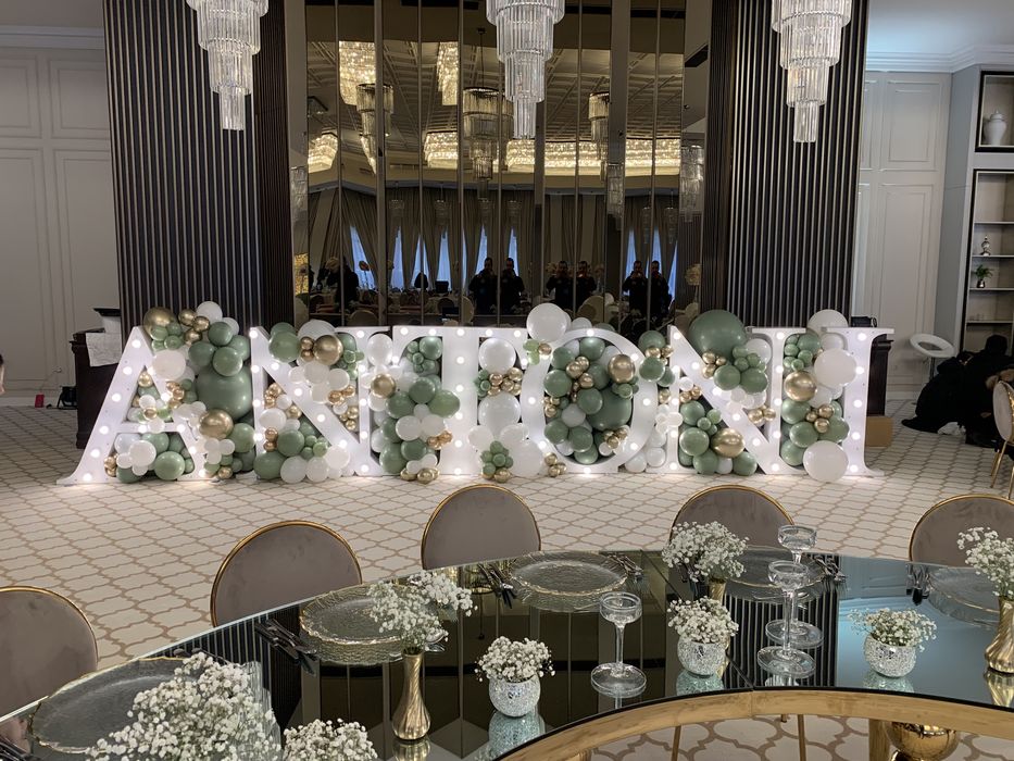 Litere Volumetrice Luminoase decor botez nunta baloane arcada baloane