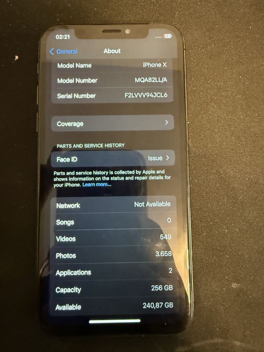 Iphone x 256 gb face id mort 100% baterie