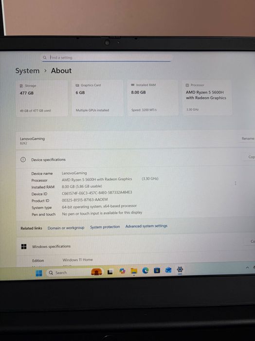 Laptop Gaming Lenovo ideapad 3 15A-CH6 Ryzen 5 5600h, gtx 1650, 8gb