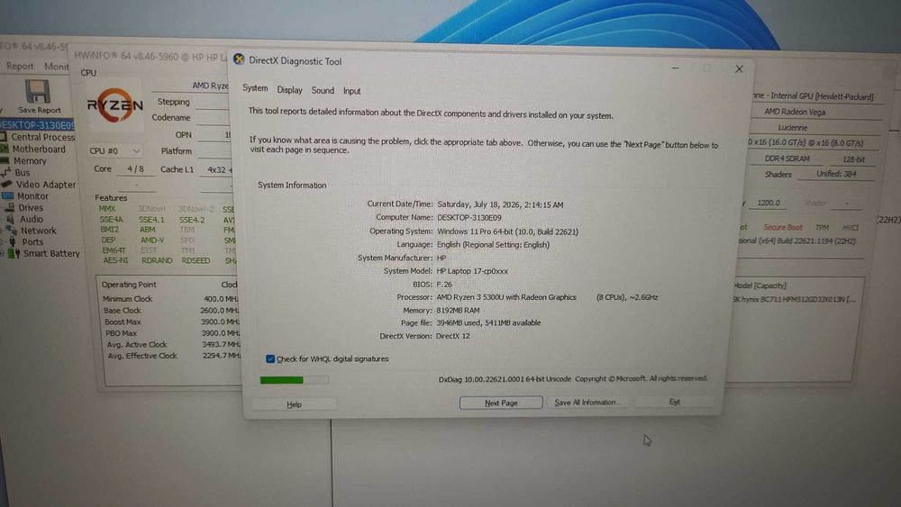Laptop HP 17-cp0xxx - Ryzen 3 5300u, 8 GB RAM , 512 ssd , w11 , display 17.3 -nou
