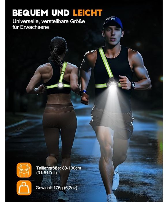 Lampa de alergare pentru piept cu banda reflectorizanta, 500 lumeni