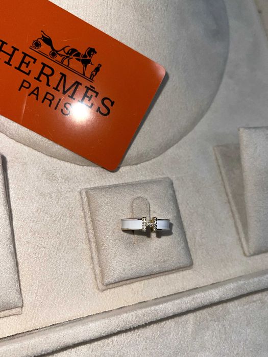 бял регулируем пръстен Х H hermes с кутийка златен златист