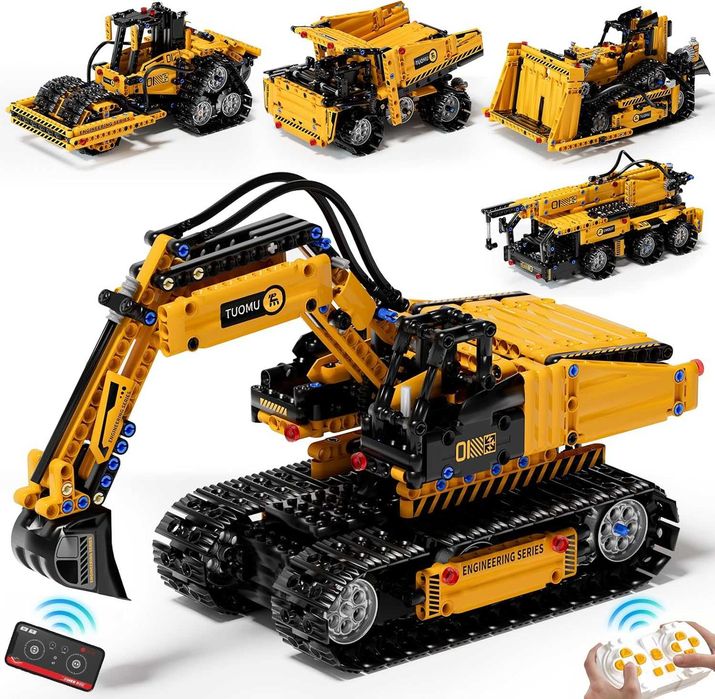 Комплект 5 в 1 STEM строителни играчки, багер, кран, камион, булдозер