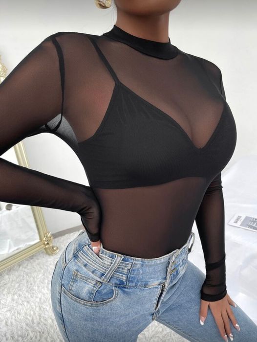 Нова черна прозрачна блуза с бюстие