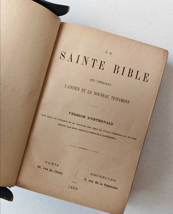 Biblia / Biblie in limba franceza , 1898, 11x16x3 cm , coperta piele