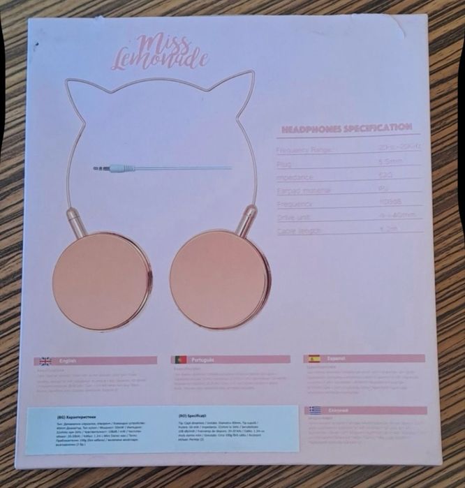 Casti audio noi, in cutie, Miss Lemonade, cu urechi de pisica