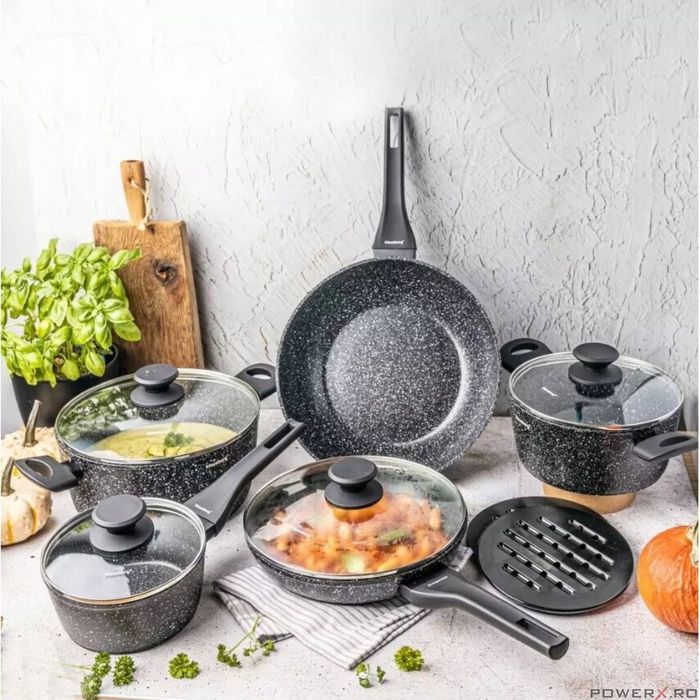 Set 12 piese, oala cu capac 4.4l, 2.4l, 1.2l, tigaie 28cm, 24cm,