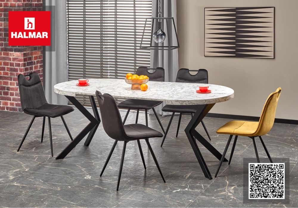 Трапезна маса Peroni с бял плот и черни крака