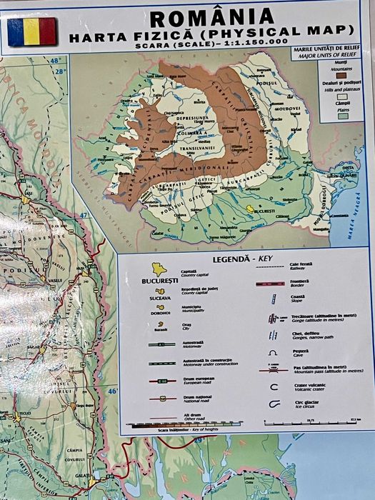 Harta Fizica a Romaniei Laminata 50x70cm