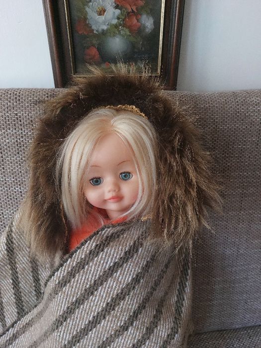 Șal nou unicat din 100% lana si blana naturala