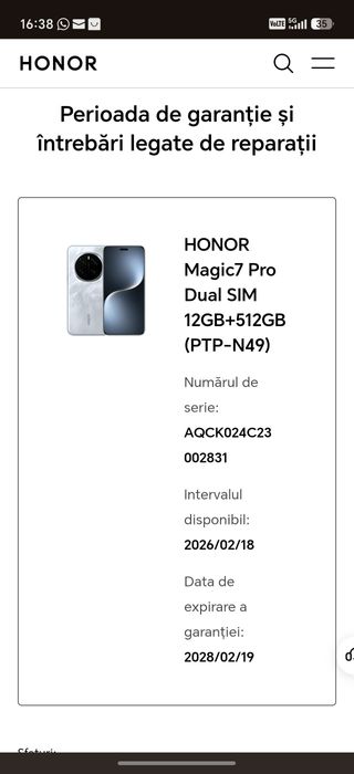 Vand Honor Magic 7 Pro de 512 impecabil