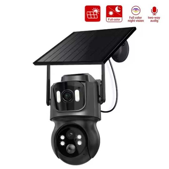 Външна камера с 2 лещи 4MP ICSee соларна камера широкоъгълна WIFI