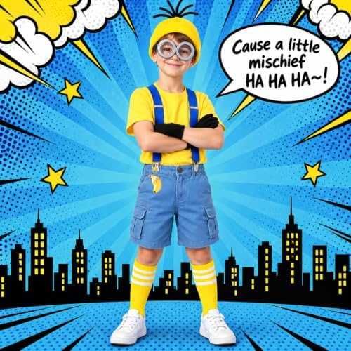 Нов Детски костюм Миньон Minion 6 части с очила шапка ръкавици и аксесоари за Хелоуин карнавал