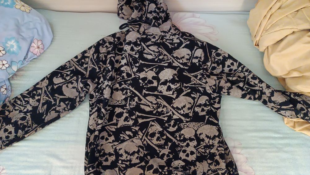 толстовка с принтом черепа, с капюшоном