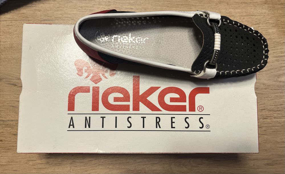 Тъмносини антистрес мокасини Rieker със стелка от естествена кожа