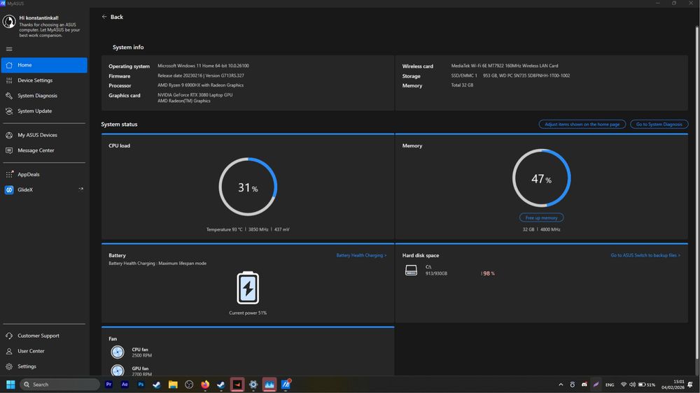 Лаптоп ASUS ROG Strix G17 (Ryzen 9, RTX 3080, DDR5)